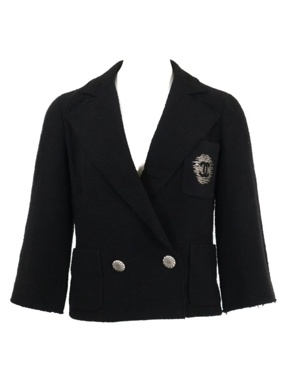 Chanel CC Logo Button Embroidery Tweed Jacket 34